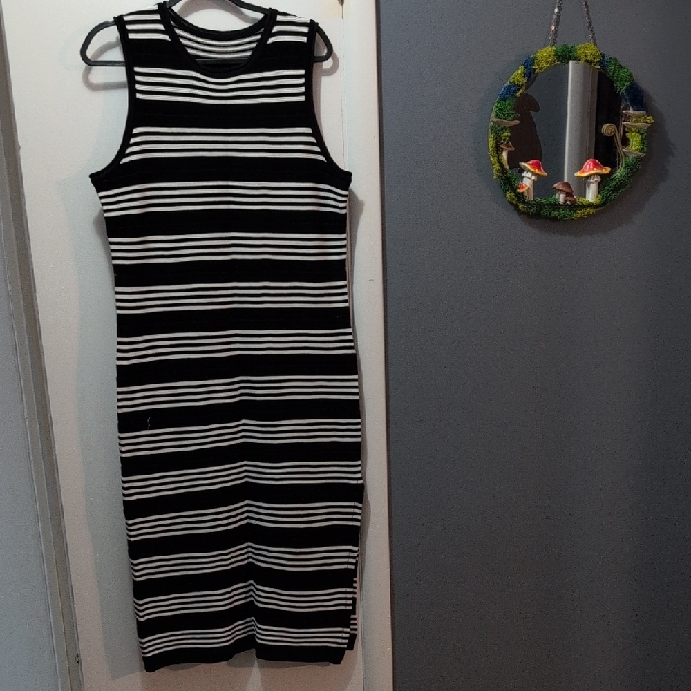 Black and White Striped Sweater Dress